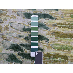 8'x10'1" Vineyard Green, Crocodile Safari Design, Pure Silk, Hand Knotted, Oriental Rug FWR452514