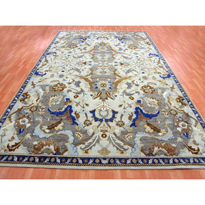 10'2"x14'4" Elder White, Polonaise Czartoryski With Persian Isphahan Inspired design Distinct Abrash, Hand Knotted, Zero Pile 100% Wool, Oriental Rug FWR452550