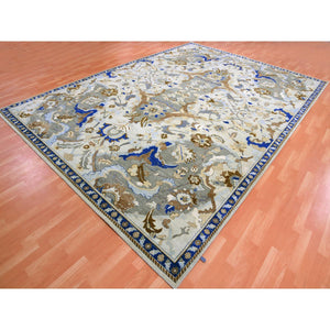 10'2"x14'4" Elder White, Polonaise Czartoryski With Persian Isphahan Inspired design Distinct Abrash, Hand Knotted, Zero Pile 100% Wool, Oriental Rug FWR452550