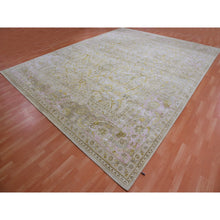 Load image into Gallery viewer, 12&#39;x15&#39;7&quot; Semolina Beige, Cameo Pink Border, Wool and Silk, Densely Woven, Oushak Design, Hand Knotted, Oversized Oriental Rug FWR452580