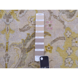 12'x15'7" Semolina Beige, Cameo Pink Border, Wool and Silk, Densely Woven, Oushak Design, Hand Knotted, Oversized Oriental Rug FWR452580