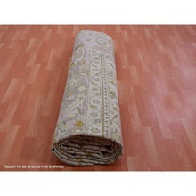 Load image into Gallery viewer, 12&#39;x15&#39;7&quot; Semolina Beige, Cameo Pink Border, Wool and Silk, Densely Woven, Oushak Design, Hand Knotted, Oversized Oriental Rug FWR452580