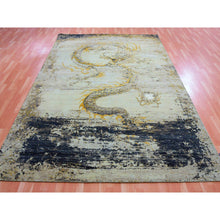 Load image into Gallery viewer, 8&#39;x10&#39;4&quot; Cosmic Latte Beige, Natural Wool, Antique Chinese Inspired Dragon Design, Hand Knotted, Oriental Rug FWR452610