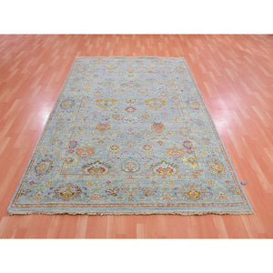 6'x8'10" Mirage Gray, Sultanabad Reimagined, 100% Wool, Hand Knotted, All Over Leaf Design, Zero Pile, Cropped Thin, Oriental Rug FWR452724