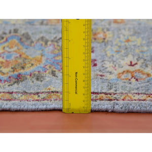 6'x8'10" Mirage Gray, Sultanabad Reimagined, 100% Wool, Hand Knotted, All Over Leaf Design, Zero Pile, Cropped Thin, Oriental Rug FWR452724