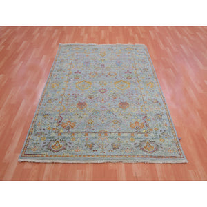 5'1"x6'10" Mirage Gray, Zero Pile, Sheared Low, 100% Wool, Hand Knotted, Sultanabad Reimagined, All Over Leaf Design, Oriental Rug FWR452730