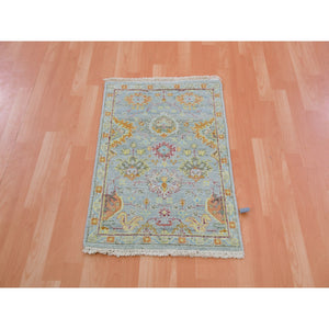 2'x3' Mirage Gray, Zero Pile, Cropped Thin, Sultanabad Reimagined, All Over Leaf Design, 100% Wool, Hand Knotted, Mat, Oriental Rug FWR452748