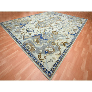 12'x15'5" Powder White, Polonaise Czartoryski With Persian Isphahan Inspired design, 100% Wool, Distinct Abrash, Hand Knotted, Zero Pile, Oversized, Oriental Rug FWR452844
