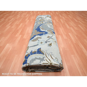 12'x15'5" Powder White, Polonaise Czartoryski With Persian Isphahan Inspired design, 100% Wool, Distinct Abrash, Hand Knotted, Zero Pile, Oversized, Oriental Rug FWR452844