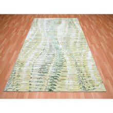 Load image into Gallery viewer, 6&#39;1&quot;x9&#39;3&quot; Shades Of Green, Crocodile Safari Design, 100% Silk, Hand Knotted, Soft Pile, Oriental Rug FWR452856