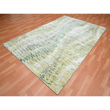 Load image into Gallery viewer, 6&#39;1&quot;x9&#39;3&quot; Shades Of Green, Crocodile Safari Design, 100% Silk, Hand Knotted, Soft Pile, Oriental Rug FWR452856