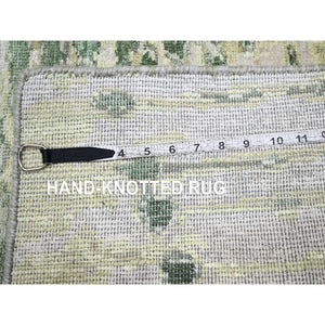 2'1"x3' Vineyard Green, Crocodile Safari Design, 100% Silk, Hand Knotted, Mat, Oriental Rug FWR452886