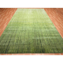 Load image into Gallery viewer, 9&#39;x12&#39;3&quot; Moss Green, Vertical Ombre Design, Hand Knotted, Soft And Vibrant Wool, Oriental Rug FWR452892