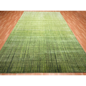 9'x12'3" Moss Green, Vertical Ombre Design, Hand Knotted, Soft And Vibrant Wool, Oriental Rug FWR452892