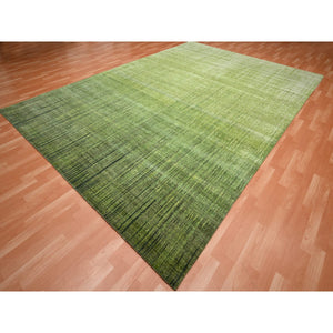 9'x12'3" Moss Green, Vertical Ombre Design, Hand Knotted, Soft And Vibrant Wool, Oriental Rug FWR452892