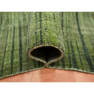 9'x12'3" Moss Green, Vertical Ombre Design, Hand Knotted, Soft And Vibrant Wool, Oriental Rug FWR452892