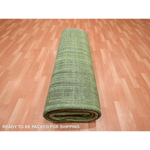 9'x12'3" Moss Green, Vertical Ombre Design, Hand Knotted, Soft And Vibrant Wool, Oriental Rug FWR452892