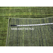 Load image into Gallery viewer, 9&#39;x12&#39;3&quot; Moss Green, Vertical Ombre Design, Hand Knotted, Soft And Vibrant Wool, Oriental Rug FWR452892