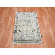 Load image into Gallery viewer, 2&#39;1&quot;x3&#39; Pearl White, Oushak With Geometric Motif, Hand Knotted, Pure Silk And Textured Wool, Mat, Oriental Rug FWR452898