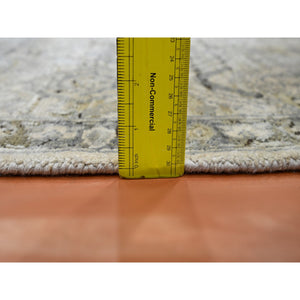 2'1"x3' Pearl White, Oushak With Geometric Motif, Hand Knotted, Pure Silk And Textured Wool, Mat, Oriental Rug FWR452898