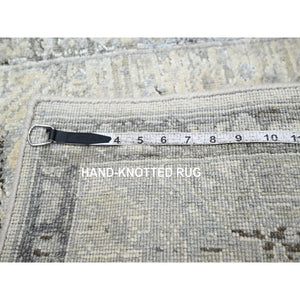 2'1"x3' Pearl White, Oushak With Geometric Motif, Hand Knotted, Pure Silk And Textured Wool, Mat, Oriental Rug FWR452898