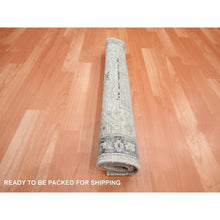 Load image into Gallery viewer, 2&#39;1&quot;x3&#39; Pearl White, Oushak With Geometric Motif, Hand Knotted, Pure Silk And Textured Wool, Mat, Oriental Rug FWR452898