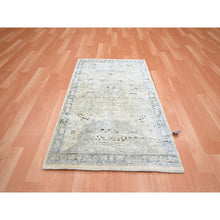 Load image into Gallery viewer, 2&#39;1&quot;x3&#39; Eggshell White, Hand Knotted, Pure Silk And Textured Wool, Oushak With Geometric Motif, Mat, Oriental Rug FWR452904