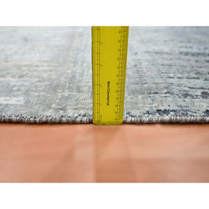2'1"x3' Medium Gray, Vertical Ombre Design, Pure Silk, Hand Knotted, Mat, Oriental Rug FWR452916
