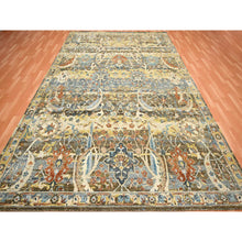 Load image into Gallery viewer, 9&#39;1&quot;x12&#39; Chocolate Brown With Yellow, Abrash Persian Design, 100% Pure Wool, Zero Pile, Shaved Low, Hand Knotted Oriental Rug FWR452934