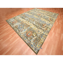 Load image into Gallery viewer, 9&#39;1&quot;x12&#39; Chocolate Brown With Yellow, Abrash Persian Design, 100% Pure Wool, Zero Pile, Shaved Low, Hand Knotted Oriental Rug FWR452934