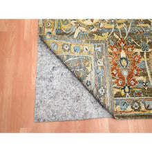 Load image into Gallery viewer, 9&#39;1&quot;x12&#39; Chocolate Brown With Yellow, Abrash Persian Design, 100% Pure Wool, Zero Pile, Shaved Low, Hand Knotted Oriental Rug FWR452934
