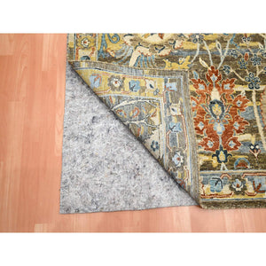 9'1"x12' Chocolate Brown With Yellow, Abrash Persian Design, 100% Pure Wool, Zero Pile, Shaved Low, Hand Knotted Oriental Rug FWR452934