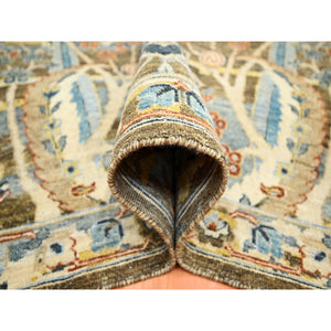 9'1"x12' Chocolate Brown With Yellow, Abrash Persian Design, 100% Pure Wool, Zero Pile, Shaved Low, Hand Knotted Oriental Rug FWR452934