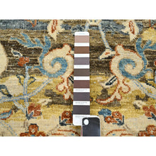 Load image into Gallery viewer, 9&#39;1&quot;x12&#39; Chocolate Brown With Yellow, Abrash Persian Design, 100% Pure Wool, Zero Pile, Shaved Low, Hand Knotted Oriental Rug FWR452934