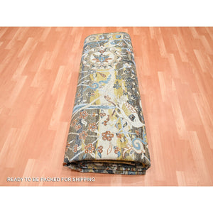 9'1"x12' Chocolate Brown With Yellow, Abrash Persian Design, 100% Pure Wool, Zero Pile, Shaved Low, Hand Knotted Oriental Rug FWR452934