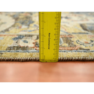9'1"x12' Chocolate Brown With Yellow, Abrash Persian Design, 100% Pure Wool, Zero Pile, Shaved Low, Hand Knotted Oriental Rug FWR452934