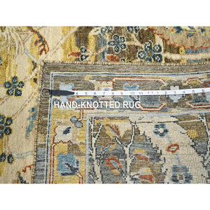 9'1"x12' Chocolate Brown With Yellow, Abrash Persian Design, 100% Pure Wool, Zero Pile, Shaved Low, Hand Knotted Oriental Rug FWR452934