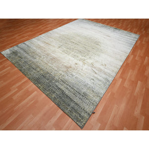 9'x12'5" Tan Brown with Gray, THE EYE, 100% Pure Silk, Soft to the Touch, Hand Knotted Oriental Rug FWR452970