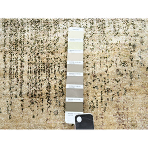 9'x12'5" Tan Brown with Gray, THE EYE, 100% Pure Silk, Soft to the Touch, Hand Knotted Oriental Rug FWR452970