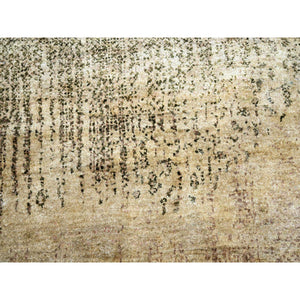 9'x12'5" Tan Brown with Gray, THE EYE, 100% Pure Silk, Soft to the Touch, Hand Knotted Oriental Rug FWR452970