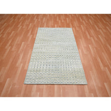 Load image into Gallery viewer, 4&#39;x6&#39; Tan Brown With Gray, Mid Century Inspired Grid And Line Design, Modern, Wool &amp; Pure Silk, Hand Knotted Oriental Rug FWR453012