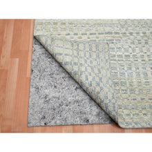 Load image into Gallery viewer, 4&#39;x6&#39; Tan Brown With Gray, Mid Century Inspired Grid And Line Design, Modern, Wool &amp; Pure Silk, Hand Knotted Oriental Rug FWR453012