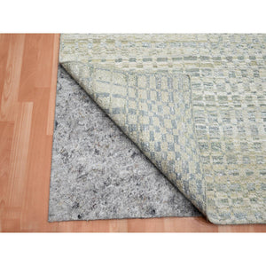 4'x6' Tan Brown With Gray, Mid Century Inspired Grid And Line Design, Modern, Wool & Pure Silk, Hand Knotted Oriental Rug FWR453012