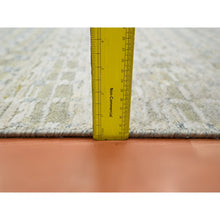 Load image into Gallery viewer, 4&#39;x6&#39; Tan Brown With Gray, Mid Century Inspired Grid And Line Design, Modern, Wool &amp; Pure Silk, Hand Knotted Oriental Rug FWR453012