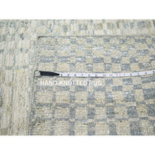 Load image into Gallery viewer, 4&#39;x6&#39; Tan Brown With Gray, Mid Century Inspired Grid And Line Design, Modern, Wool &amp; Pure Silk, Hand Knotted Oriental Rug FWR453012