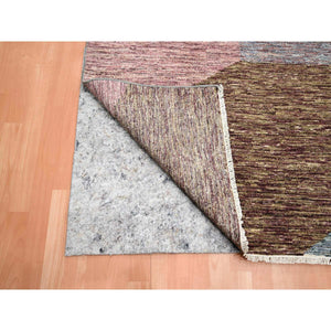 8'x10' Shades of Gray with Brown, Colorful, Bauhaus and Mid Century Inspired, Hand Knotted, Modern, Zero Pile, Sheared Low, Pure Wool Oriental Rug FWR453024
