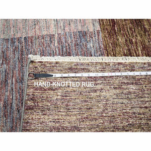 8'x10' Shades of Gray with Brown, Colorful, Bauhaus and Mid Century Inspired, Hand Knotted, Modern, Zero Pile, Sheared Low, Pure Wool Oriental Rug FWR453024