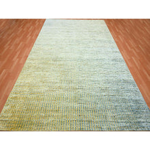 Load image into Gallery viewer, 9&#39;x12&#39;2&quot; Lemon Yellow, Modern, Mid Century Inspired Grid And Line Design, Wool &amp; Pure Silk, Hand Knotted Oriental Rug FWR453054