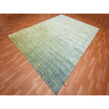 Load image into Gallery viewer, 9&#39;x12&#39;2&quot; Lemon Yellow, Modern, Mid Century Inspired Grid And Line Design, Wool &amp; Pure Silk, Hand Knotted Oriental Rug FWR453054