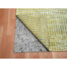 Load image into Gallery viewer, 9&#39;x12&#39;2&quot; Lemon Yellow, Modern, Mid Century Inspired Grid And Line Design, Wool &amp; Pure Silk, Hand Knotted Oriental Rug FWR453054